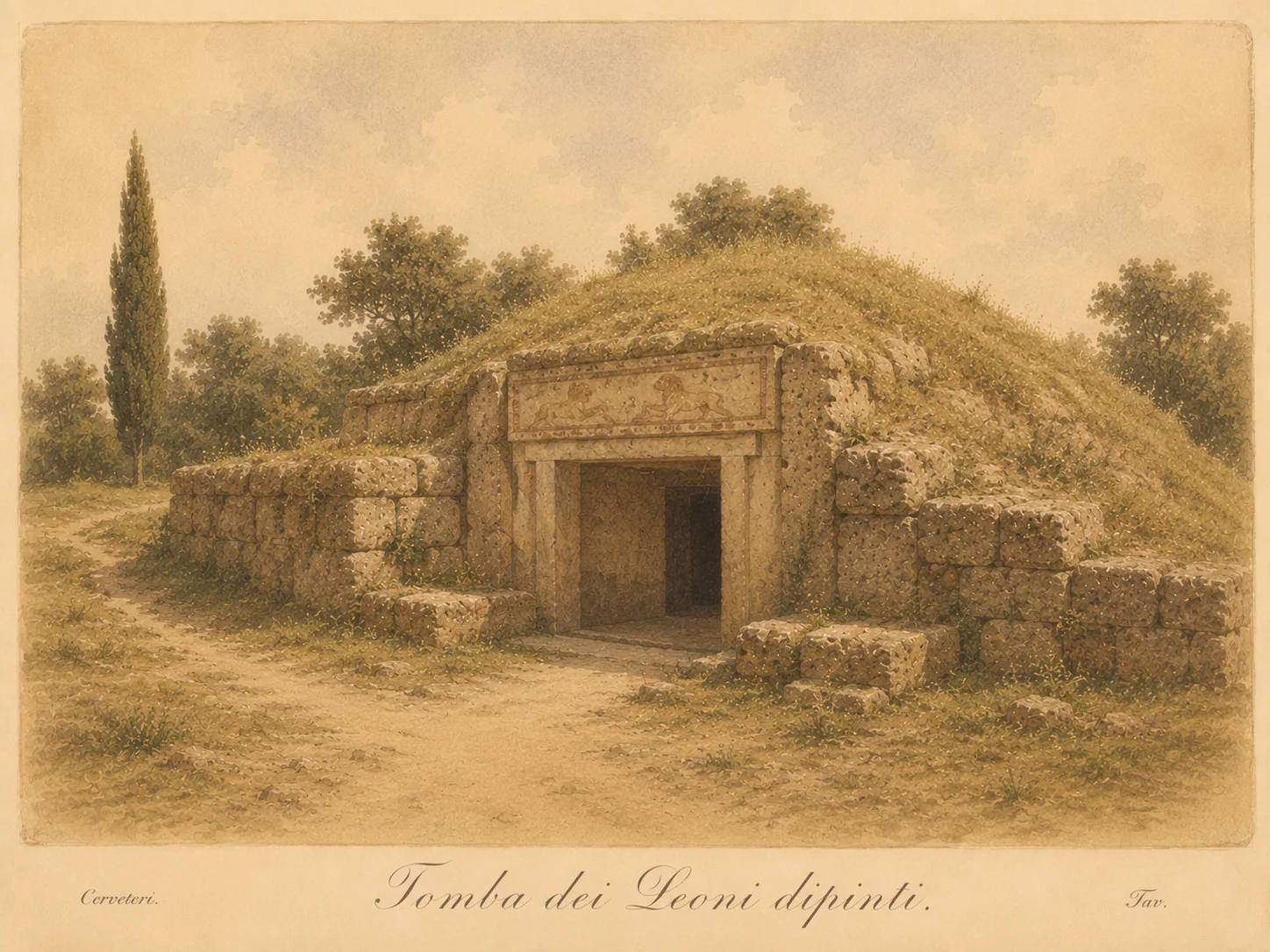 Illustrated reconstruction of the Tomb of the Painted Lions
