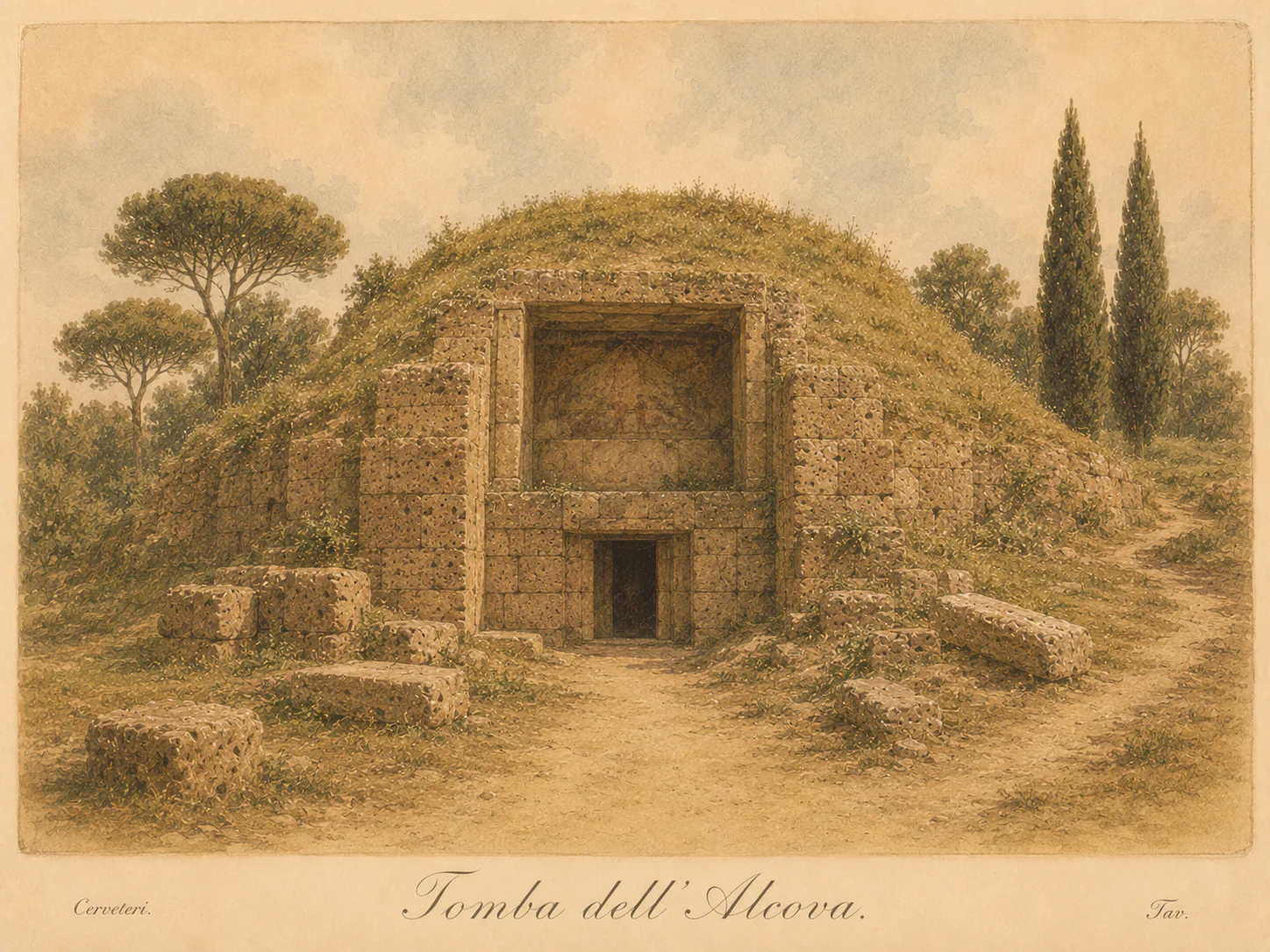 Illustrated reconstruction of the Tomb of the Alcove