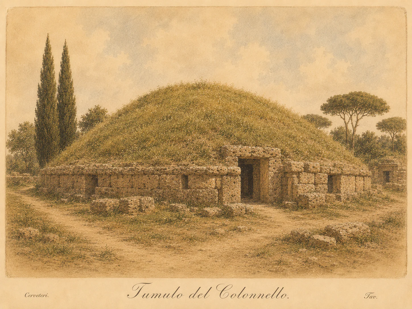 Ricostruzione illustrata di Tumulo del Colonnello